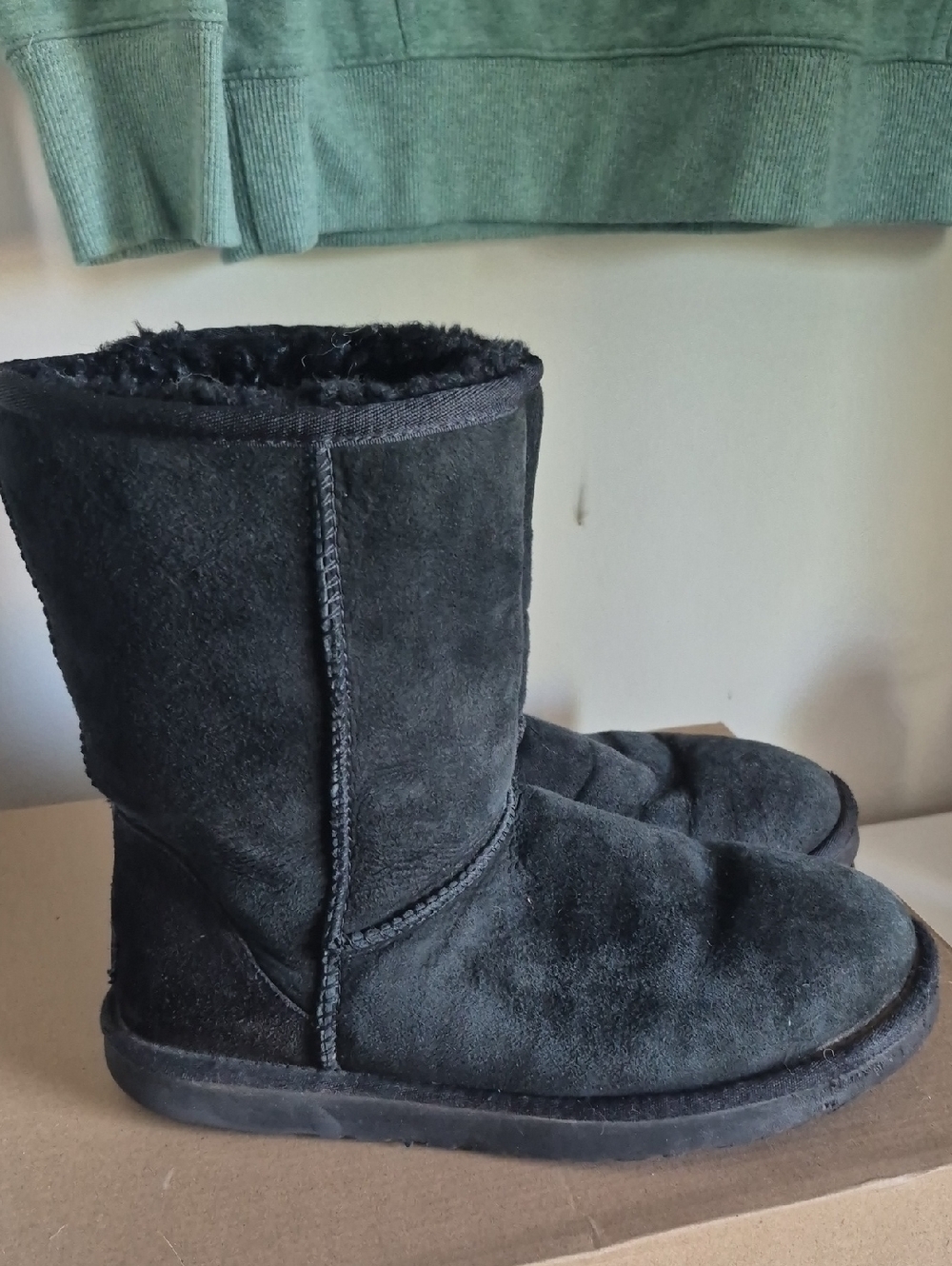 UGG Black Suede Mid-Calf Shearling Boots (well loved)